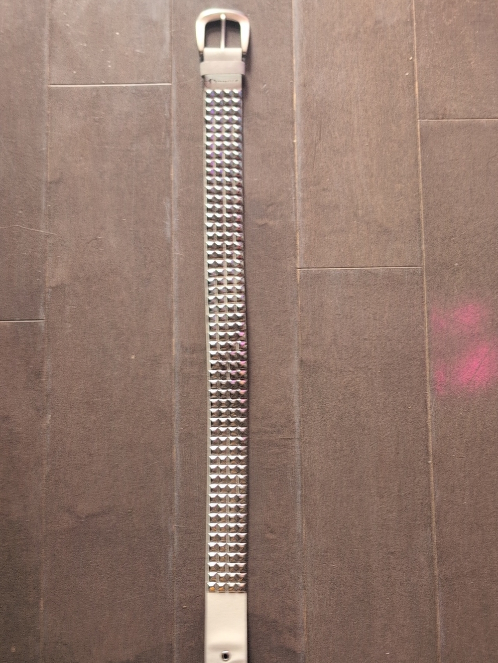 Silver Studded White Leather Belt